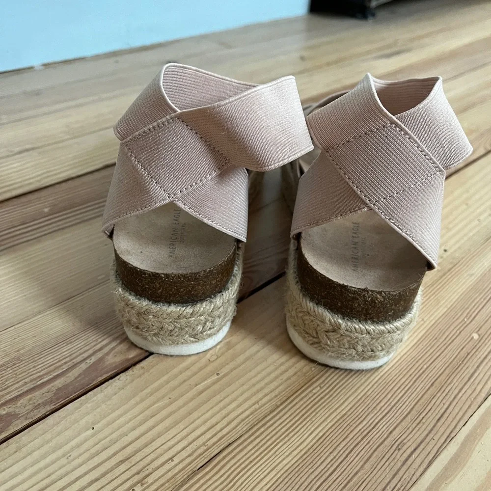 American Eagle Pink Elastic Strappy Espadrille Platform‎ Sandals Womens Size 6